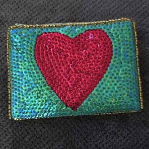 Sequin Heart Clutch